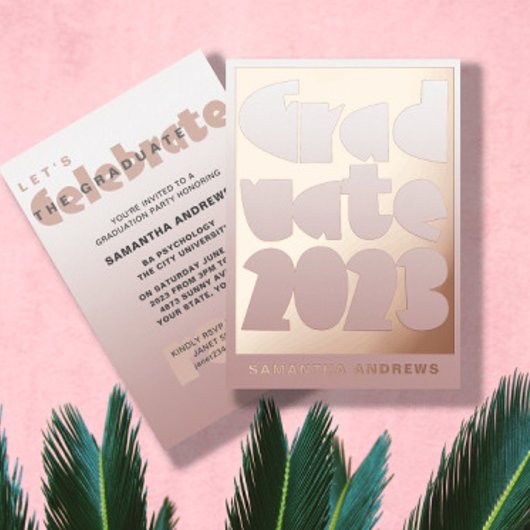 Moderne Rose Gold Foil Graduation Party Folieneinladung
