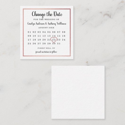 Moderne Rose Gold Foil Kalender ändern Datum Begleitkarte (Vorne/Hinten)