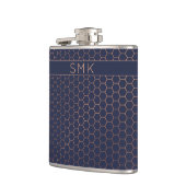 Moderne Rose Gold Foil Navy Blue Geometric Monogra Flachmann (Links)