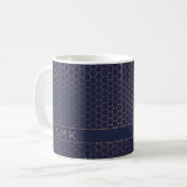 Moderne Rose Gold Foil Navy Blue Geometric Monogra Kaffeetasse (Vorderseite Links)