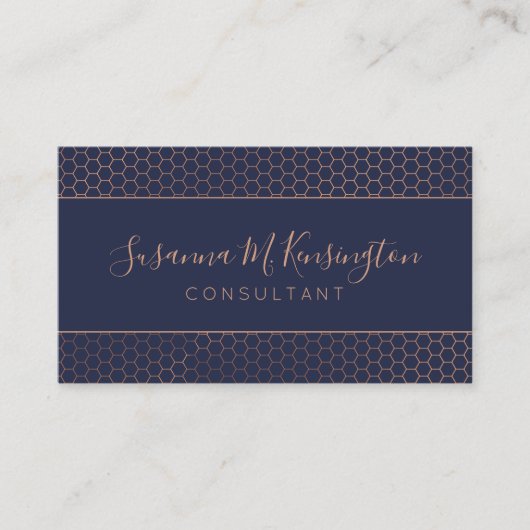 Moderne Rose Gold Foil Navy Blue Geometric Visitenkarte (Vorderseite)