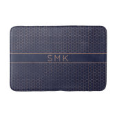 Moderne Rose Gold Foil Navy Blue Hexagon Monogram Badematte (Vorderseite)