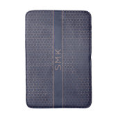 Moderne Rose Gold Foil Navy Blue Hexagon Monogram Badematte (Vorderseite Vertikal)