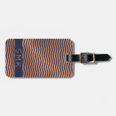 Moderne Rose Gold Foil Navy Blue Zickzack Monogram Gepäckanhänger (Vorderseite horizontal)