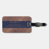 Moderne Rose Gold Foil Navy Blue Zickzack Monogram Gepäckanhänger (Rückseite horizontal)