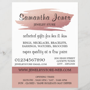 Moderne Rose Gold Foil Pinselstriche, Juwelierlade Flyer