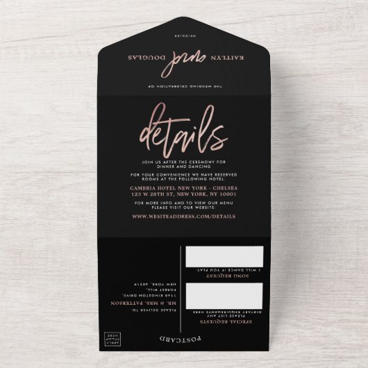Moderne Rose Gold Foil Script Hochzeit All In One Einladung (Außenbereich)