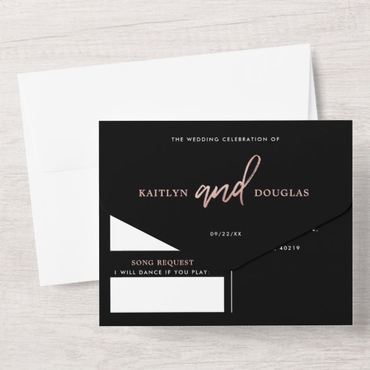 Moderne Rose Gold Foil Script Hochzeit All In One Einladung (Rückseite)