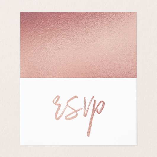 Moderne Rose Gold Foil Script mit Foto RSVP Card Visitenkarten (Außenseite Aufgefaltet)