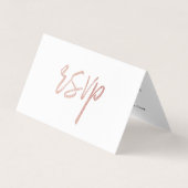 Moderne Rose Gold Foil Script mit Foto RSVP Card Visitenkarten (Vorderseite)