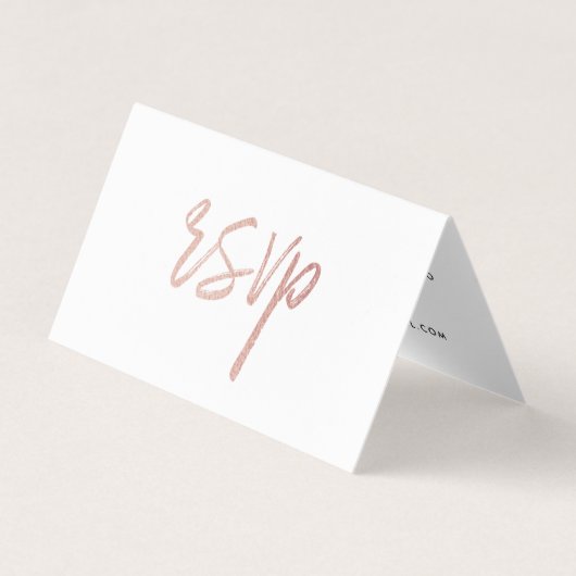Moderne Rose Gold Foil Script mit Foto RSVP Card Visitenkarten (Vorderseite)