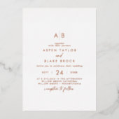 Moderne Rose Gold Foil Script Monogram Wedding Folieneinladung (Vorderseite)