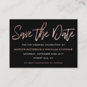 Moderne Rose Gold Foil Script Save the Date Begleitkarte (Vorderseite)