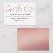 Moderne Rose Gold Foil Script Save the Date Begleitkarte (Vorne/Hinten)