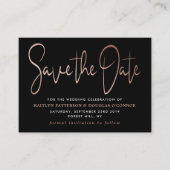 Moderne Rose Gold Foil Script Save the Date Begleitkarte (Vorderseite)