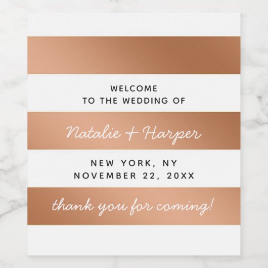 Moderne Rose Gold Foil Streifen Hochzeit Weinetikett (Einzelnes Label)