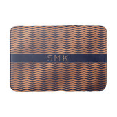 Moderne Rose Gold Foil Zickzack Navy Blue Monogram Badematte (Vorderseite)