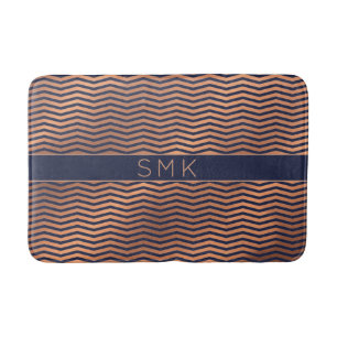 Moderne Rose Gold Foil Zickzack Navy Blue Monogram Badematte