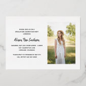 Moderne Rose Gold Foto Abschluss Folieneinladung (Rückseite)