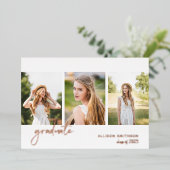 Moderne Rose Gold Foto Abschluss Folieneinladung (Stehend vorne)