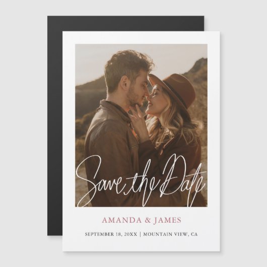 Moderne Rose Gold Foto Hochzeit speichern das Datu Magneteinladung (Vorne/Hinten)