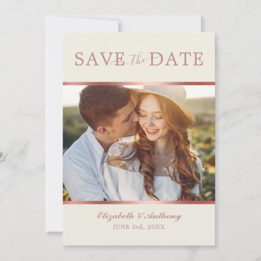 Moderne Rose Gold Foto QR Code Save the Date Karte (Vorderseite)