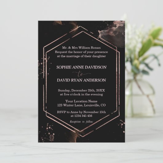 Moderne Rose Gold Frame Black Wedding Formal Einladung (Stehend Vorderseite)