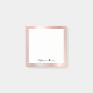 Moderne Rose Gold gebürstet Metallic Personalisier Post-it Klebezettel