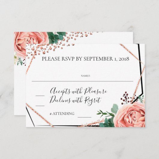 Moderne Rose Gold Geometric Wedding RSVP Einladung (Vorne/Hinten)