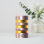 Moderne Rose Gold Glass Orange Liquid and Monogram Visitenkarte (Stehend Vorderseite)