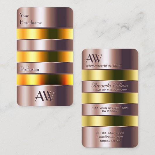 Moderne Rose Gold Glass Orange Liquid and Monogram Visitenkarte (Vorne/Hinten)