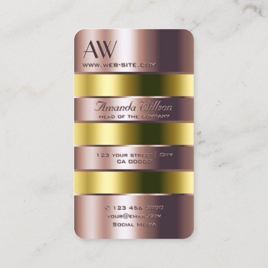 Moderne Rose Gold Glass Orange Liquid and Monogram Visitenkarte (Rückseite)