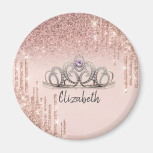 Moderne Rose Gold Glitter Drips Ombre Tiara Cerami Magnet