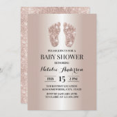 Moderne Rose Gold Glitzer Baby Feet Babydusche Einladung (Vorne/Hinten)