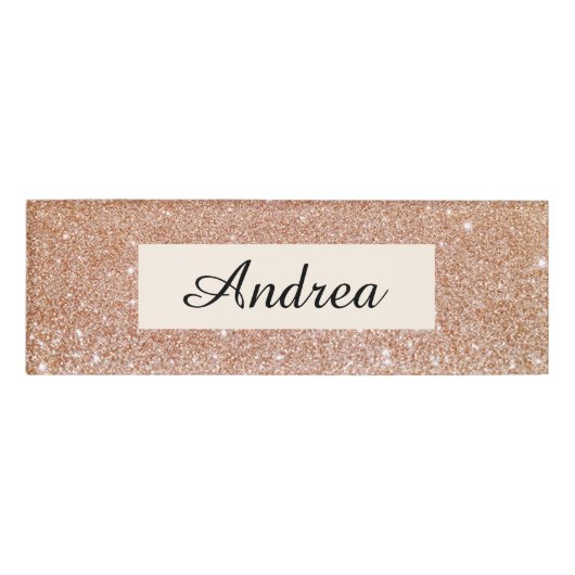 Moderne Rose Gold Glitzer Beauty Salon Mitarbeiter Namenschild (Vorderseite)