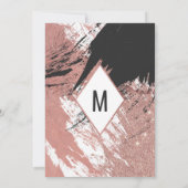 Moderne Rose Gold Glitzer Black Brushstroke Abend Einladung (Rückseite)