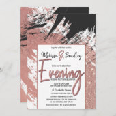 Moderne Rose Gold Glitzer Black Brushstroke Abend Einladung (Vorne/Hinten)