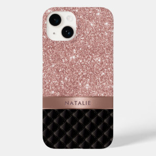 Moderne Rose Gold Glitzer Black Luxus Individuelle Case-Mate iPhone 14 Hülle