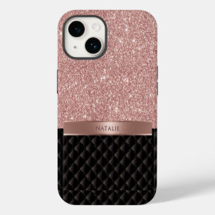 Moderne Rose Gold Glitzer Black Luxus Individuelle iPhone 14 Hülle