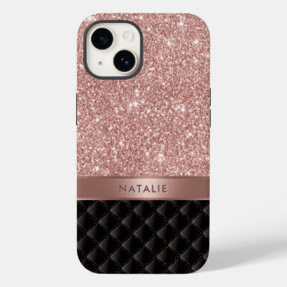 Moderne Rose Gold Glitzer Black Luxus Individuelle iPhone 14 Hülle