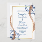 Moderne Rose Gold Glitzer Blue Lace Mandala Weddin Einladung (Vorderseite)