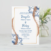 Moderne Rose Gold Glitzer Blue Lace Mandala Weddin Einladung (Stehend Vorderseite)