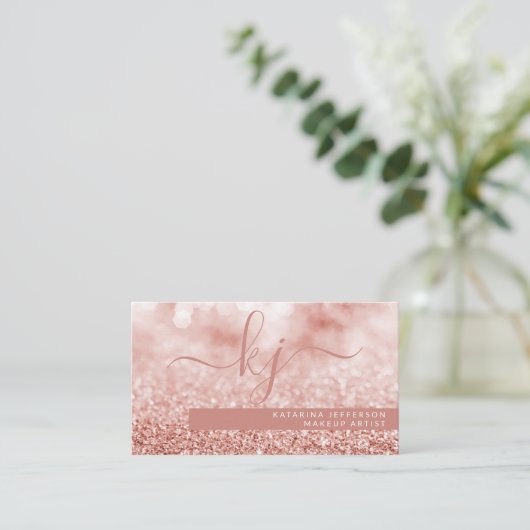 Moderne Rose Gold Glitzer Bokeh Makeup Artist Visitenkarte (Stehend Vorderseite)