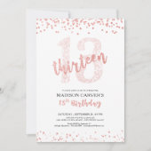 Moderne Rose Gold Glitzer Confetti 13. Geburtstag Einladung (Vorderseite)
