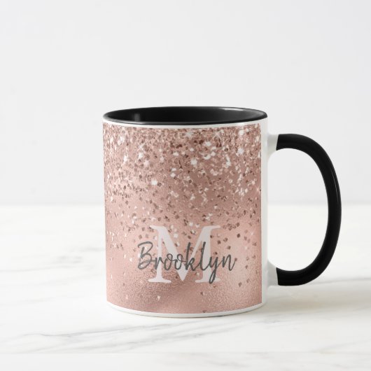 Moderne Rose Gold Glitzer Confetti Mit Monogramm Tasse (Rechts)
