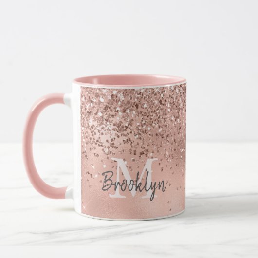 Moderne Rose Gold Glitzer Confetti Mit Monogramm Tasse (Links)