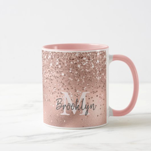 Moderne Rose Gold Glitzer Confetti Mit Monogramm Tasse (Rechts)