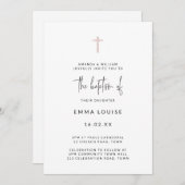 Moderne Rose Gold Glitzer Cross Handgeschriebene T Einladung (Vorne/Hinten)