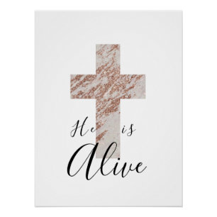 Moderne Rose Gold Glitzer Cross Oster Christlich Poster