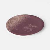 Moderne Rose Gold Glitzer Dark Burgundy Wedding Pappteller (Schrägansicht)